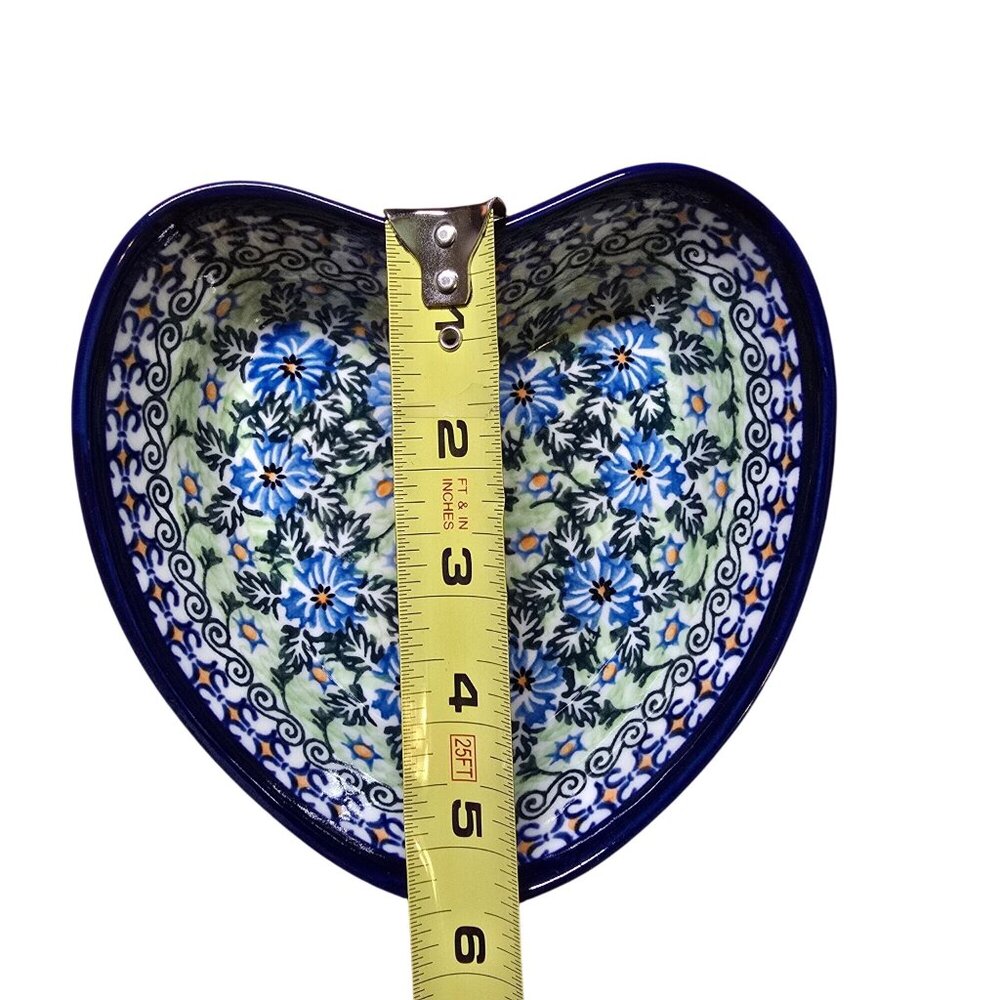 Kalich Boleslawiecka Ceramic Whimsical Heart Polish Pottery Bowl Floral Design - Picture 5 of 9
